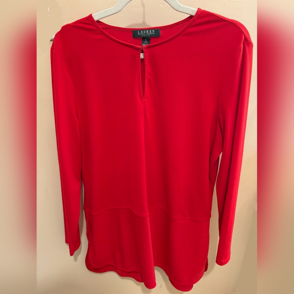 Lauren Ralph Lauren Petites Stretch Peplum Tunic Top Womens Red